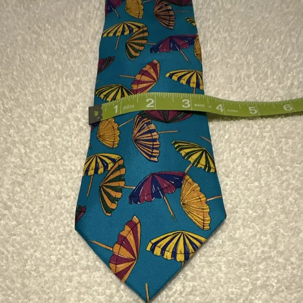 Kenneth Gordon Italian Silk Hand-Sewed Necktie Hand Printed Beach Umbrellas